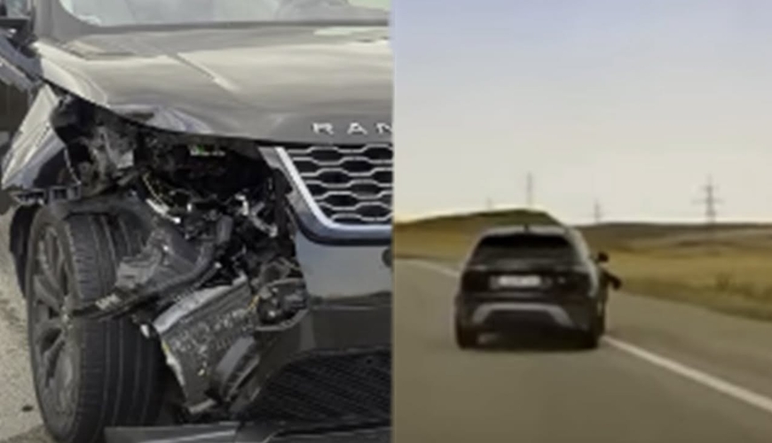 Maşının təkəri çıxıb arxadan gələn “Range Rover”ə çırpıldı - Video