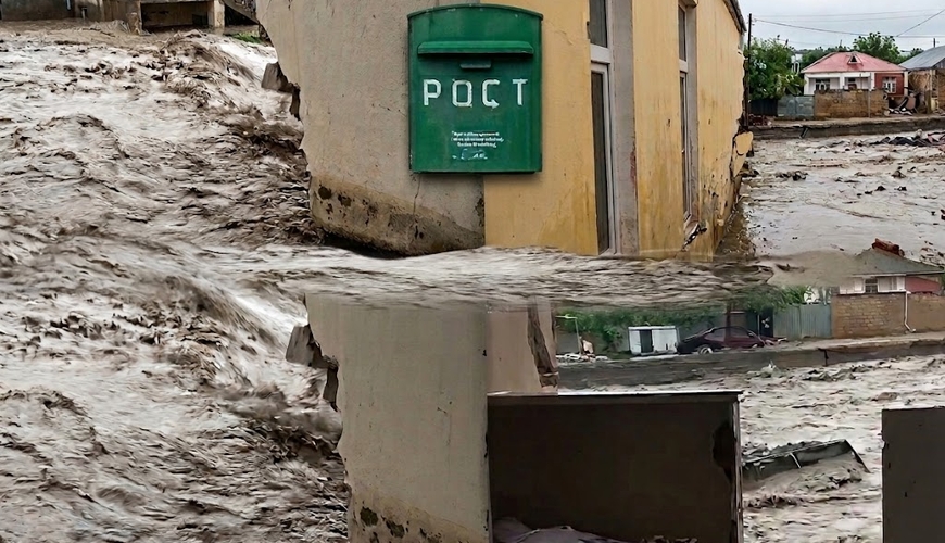 Zaqatalada güclü sel poçt binasını apardı 