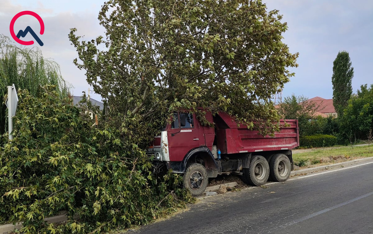 Gəncədə qəza - “Kamaz” ağaca çırpıldı+Fotolar